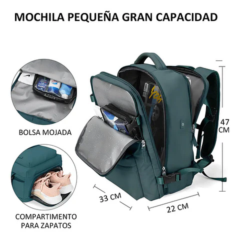 Mochila De Viaje De Gran Capacidad Con Hombros Usb Puerto Color Verde Oscuro Diseño De La Tela Liso