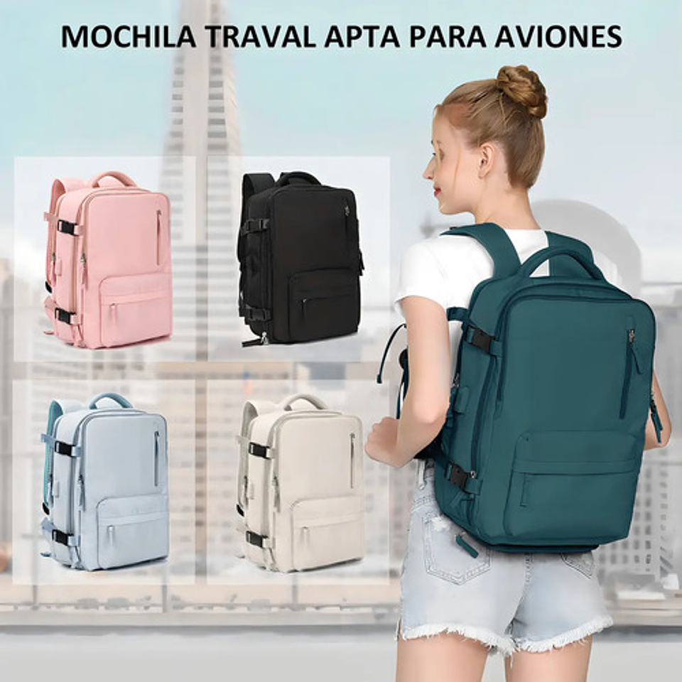 Mochila De Viaje De Gran Capacidad Con Hombros Usb Puerto Color Verde Oscuro Diseño De La Tela Liso 4