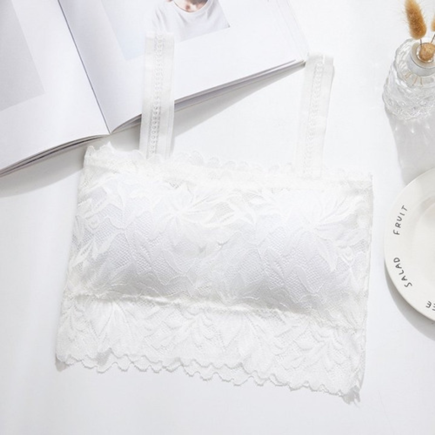 3x Sostén Sujetador Bralette Top De Encaje Lencería Floral 5