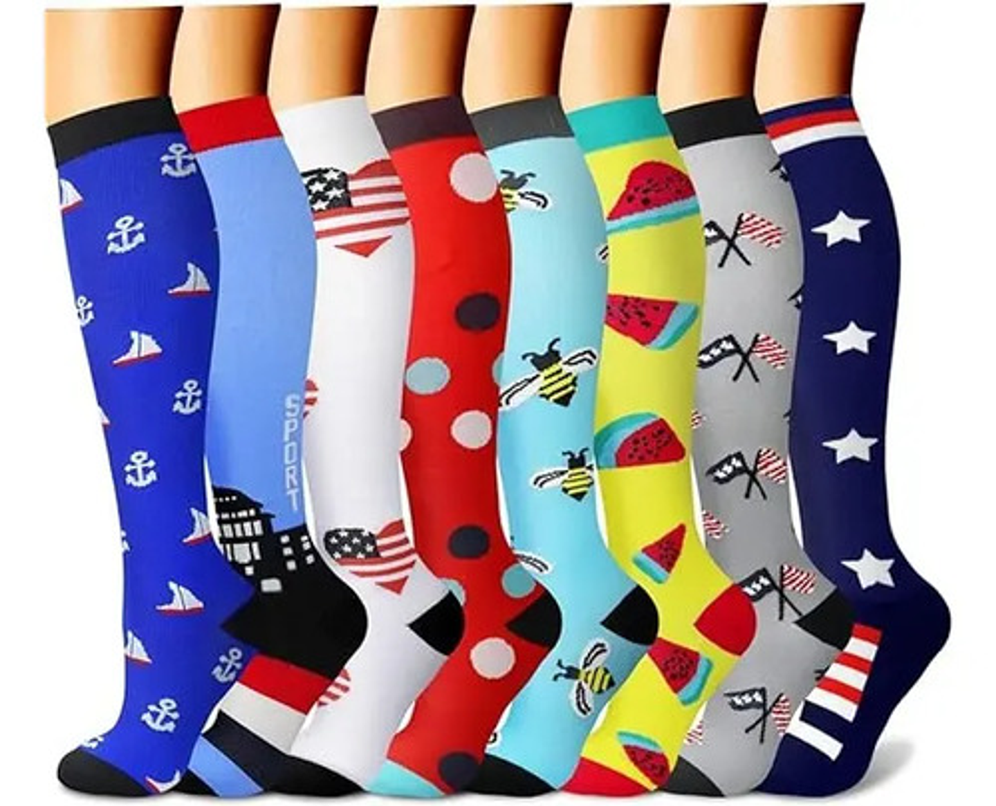 X6 Calcetines De Compresión Diseños Estampados L-xl(36-41) 1