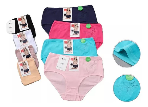 Pack6 Calzones Algodón Mujer Tiro Alto Señora Colores