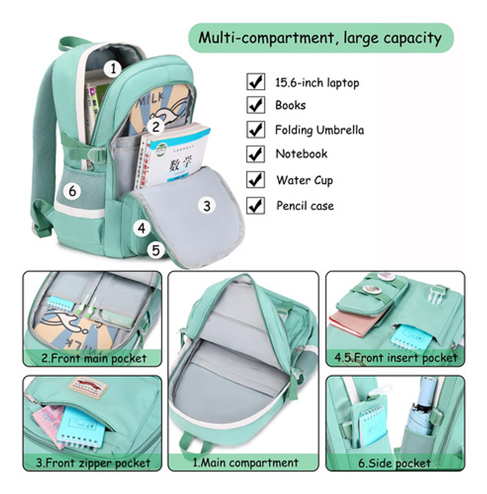 Mochila Bolso Escolar Juvenil Imprmeable Gran Capacidad 32
