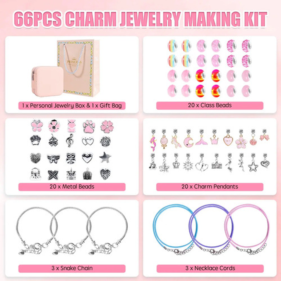 Set Para Hacer Pulseras Cuentas Bisuteria 66 Uds Diy Niñas 2