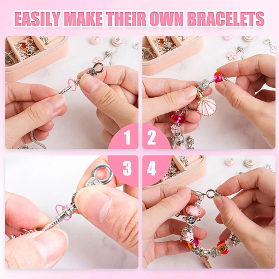 Set Para Hacer Pulseras Cuentas Bisuteria 66 Uds Diy Niñas 3