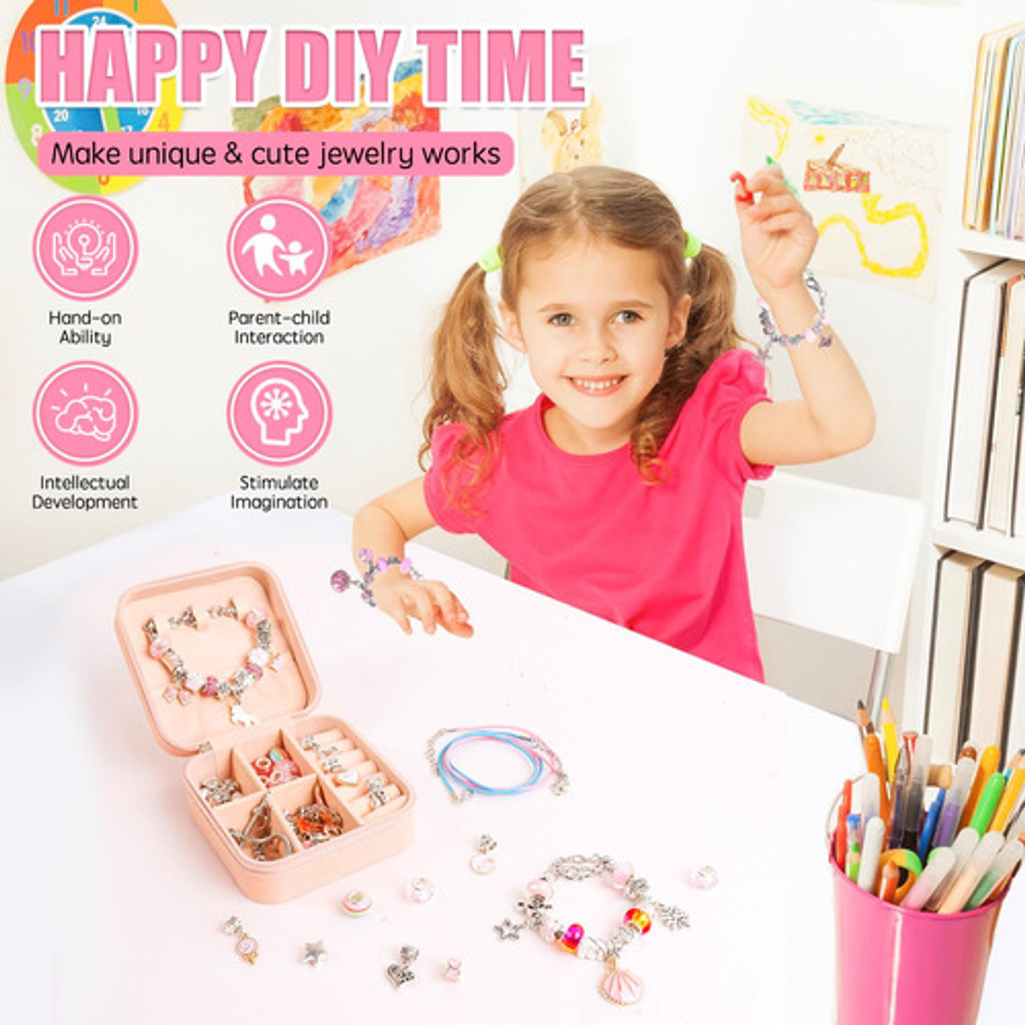 Set Para Hacer Pulseras Cuentas Bisuteria 66 Uds Diy Niñas 6