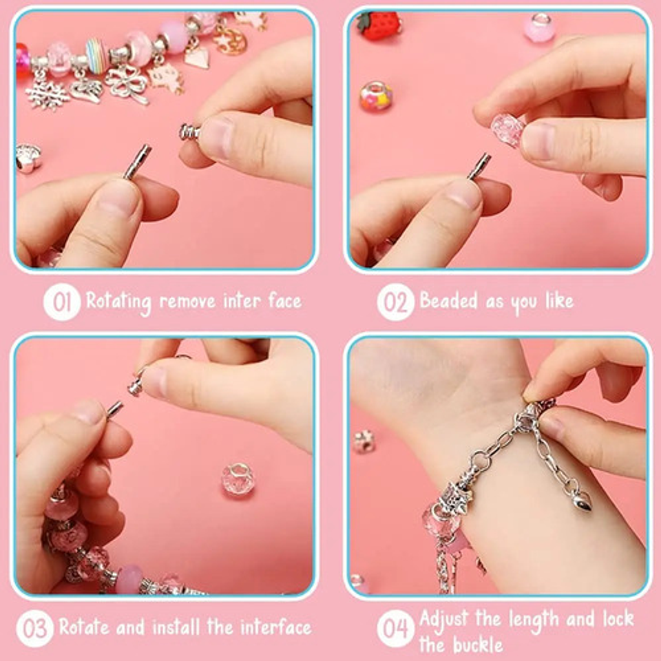 Set Para Hacer Pulseras Cuentas Bisuteria 66 Uds Diy Niñas 4