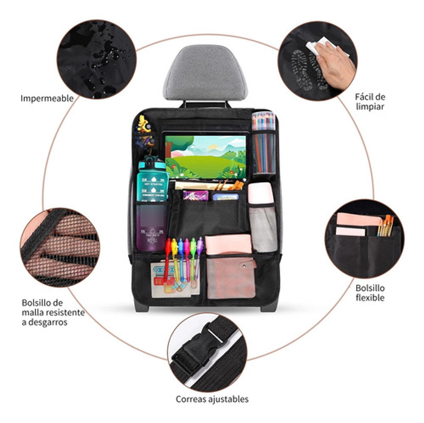 Bolso Organizador Para Asiento De Auto Con Cortina Parasole 6