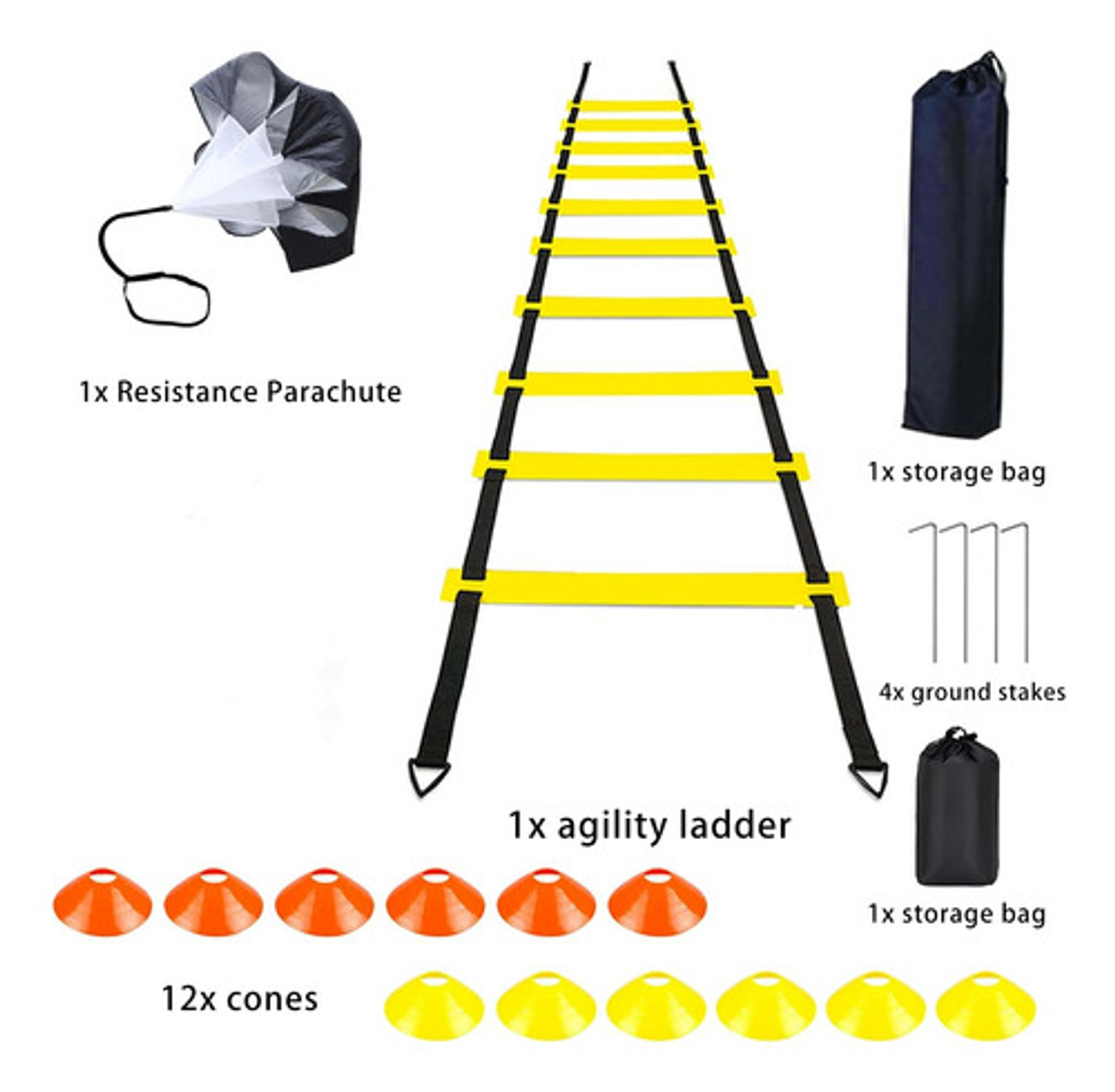 Kit De Entrenamiento Futbol Agilidad Escalera Cono Paracaída Amarillo 2