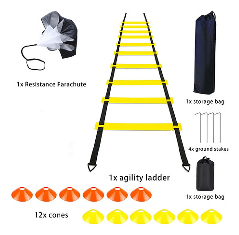 Kit De Entrenamiento Futbol Agilidad Escalera Cono Paracaída Amarillo 2