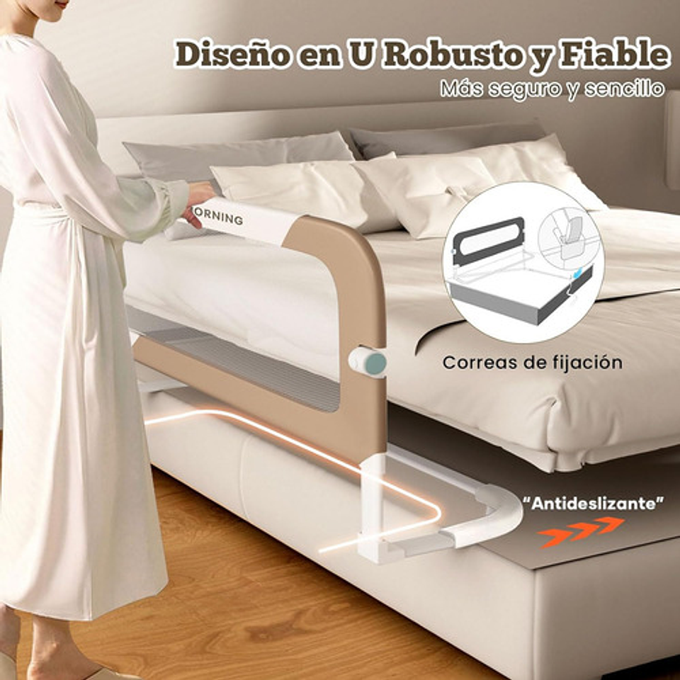 Baranda De Cama 180cm Seguridad Para Bebé Abatible Ajustable Gris Lisa 2