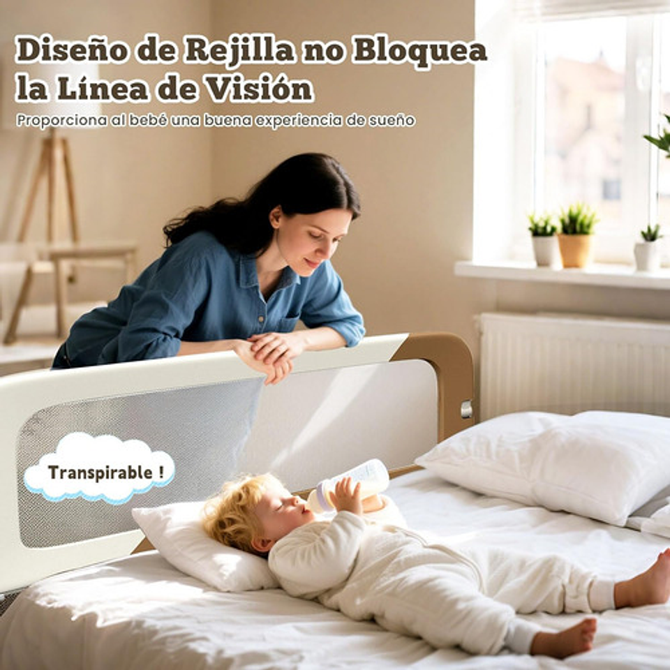 Baranda De Cama 180cm Seguridad Para Bebé Abatible Ajustable Gris Lisa 3