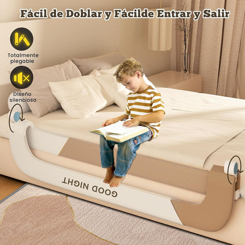 Baranda De Cama 180cm Seguridad Para Bebé Abatible Ajustable Gris Lisa 5