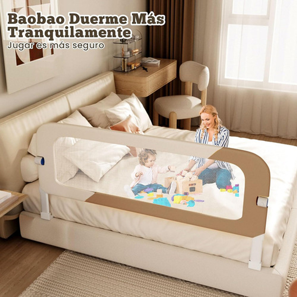 Baranda De Cama 180cm Seguridad Para Bebé Abatible Ajustable Gris Lisa 7