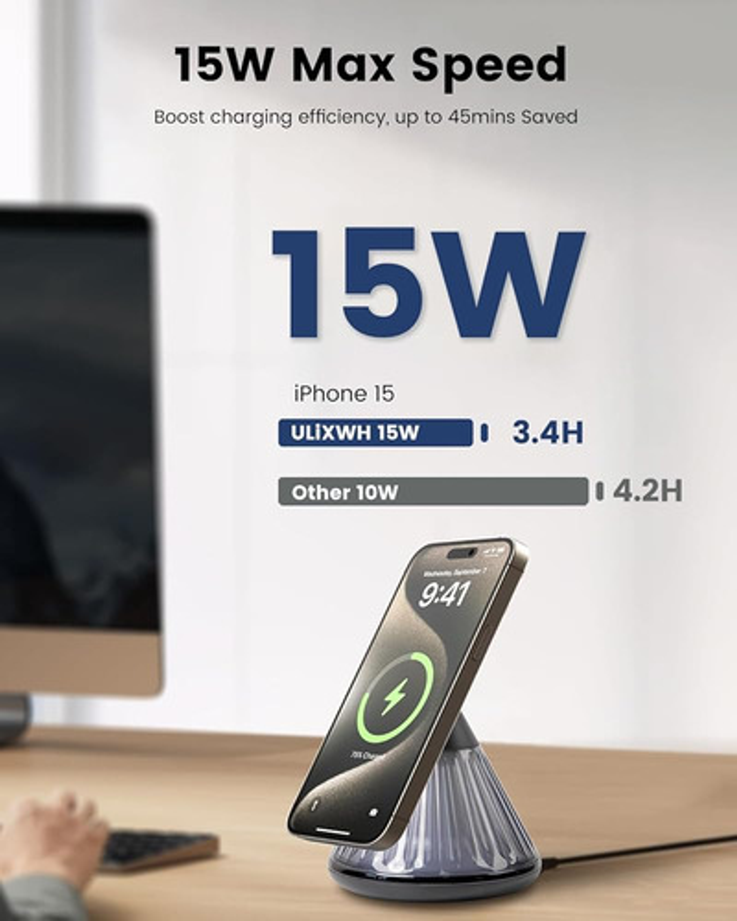 Cargador Inalámbrico 15w Carga Rápida Soporte De Celular 4