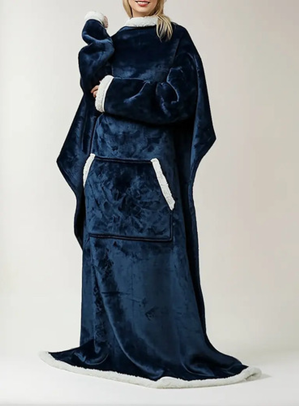 Manta De Sherpa Chiporro Con Mangas Y Bolsillo Para Los Pies 1