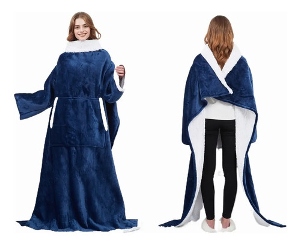 Manta De Sherpa Chiporro Con Mangas Y Bolsillo Para Los Pies 2