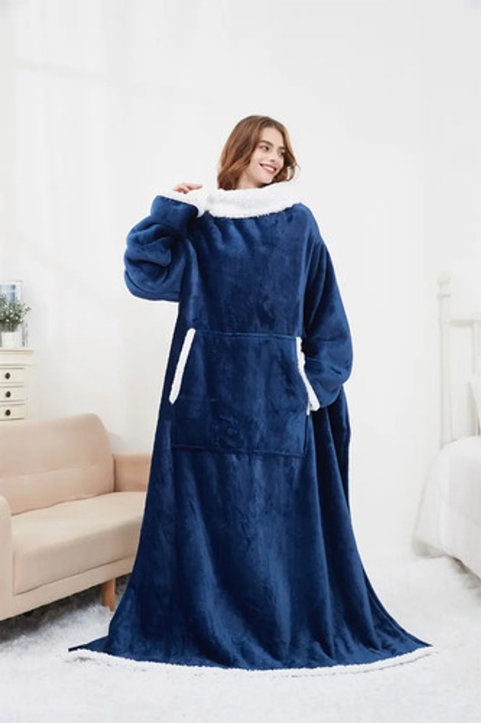 Manta De Sherpa Chiporro Con Mangas Y Bolsillo Para Los Pies 6