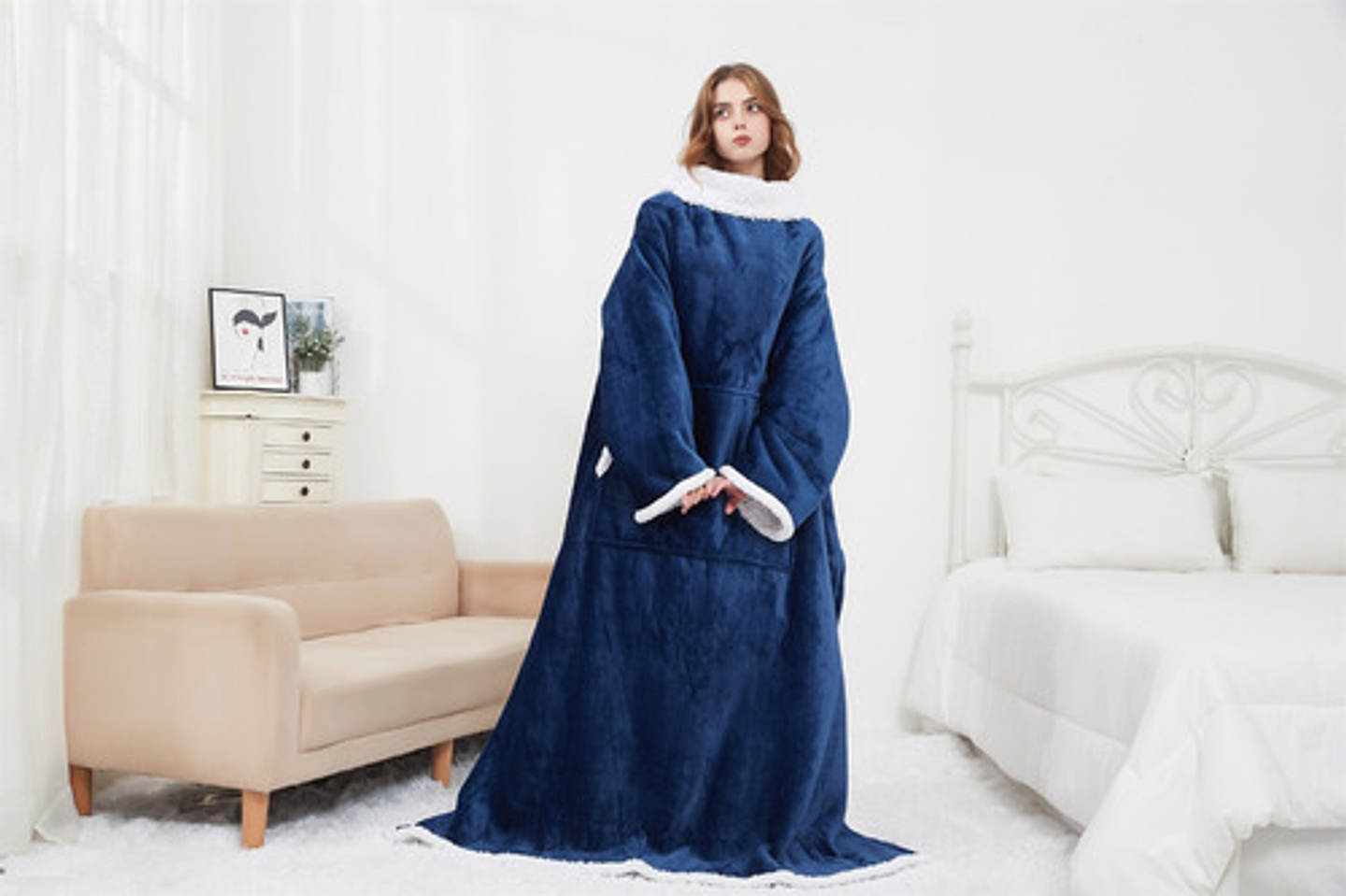 Manta De Sherpa Chiporro Con Mangas Y Bolsillo Para Los Pies 7