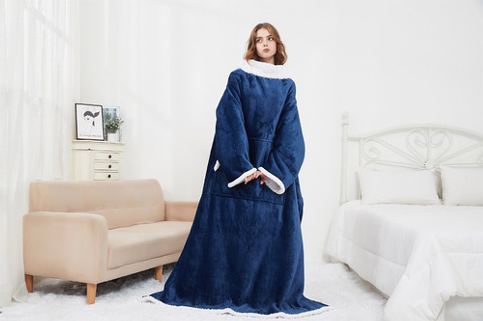 Manta De Sherpa Chiporro Con Mangas Y Bolsillo Para Los Pies 7