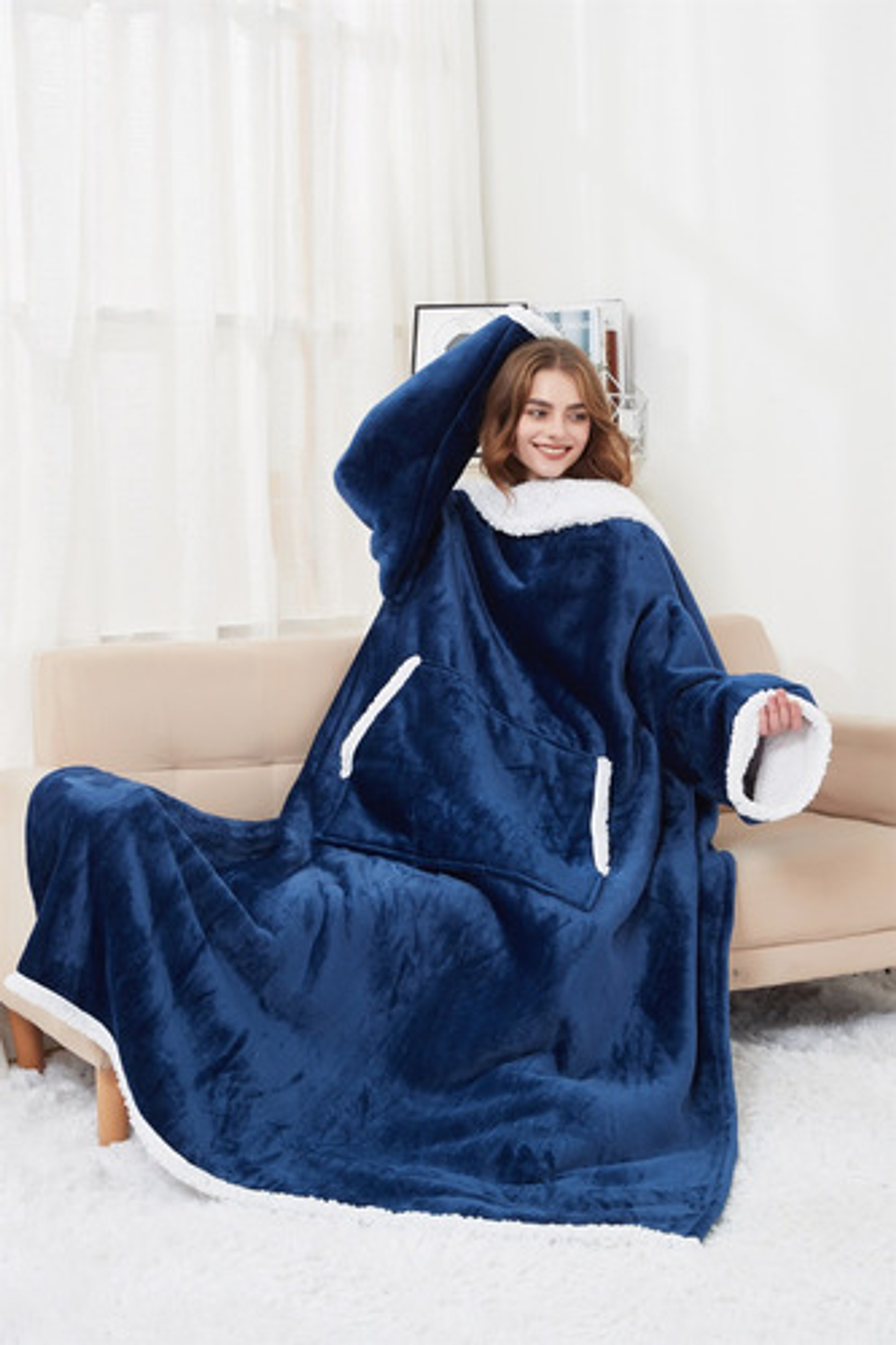 Manta De Sherpa Chiporro Con Mangas Y Bolsillo Para Los Pies 9