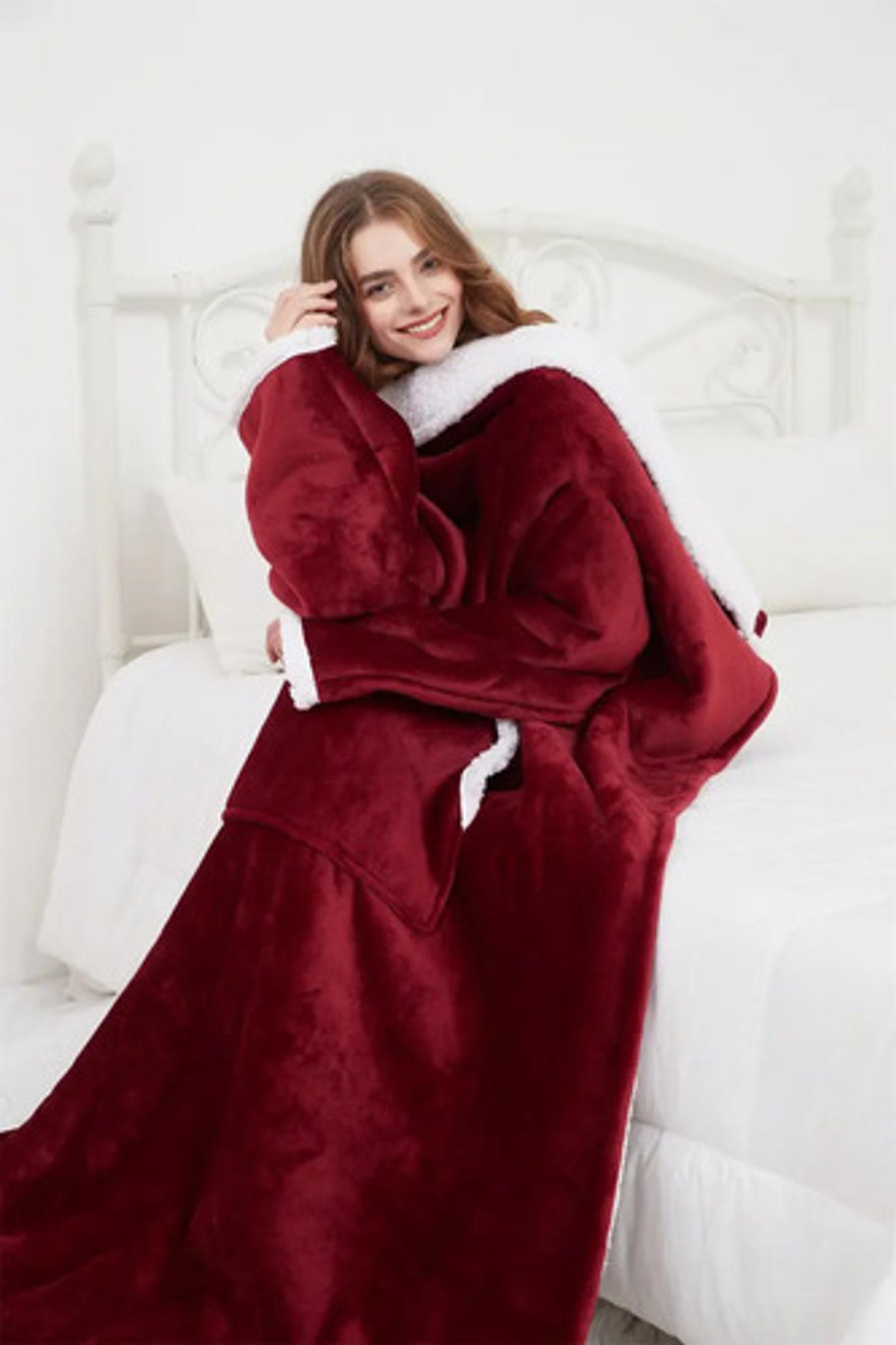 Manta De Sherpa Chiporro Con Mangas Y Bolsillo Para Los Pies 10