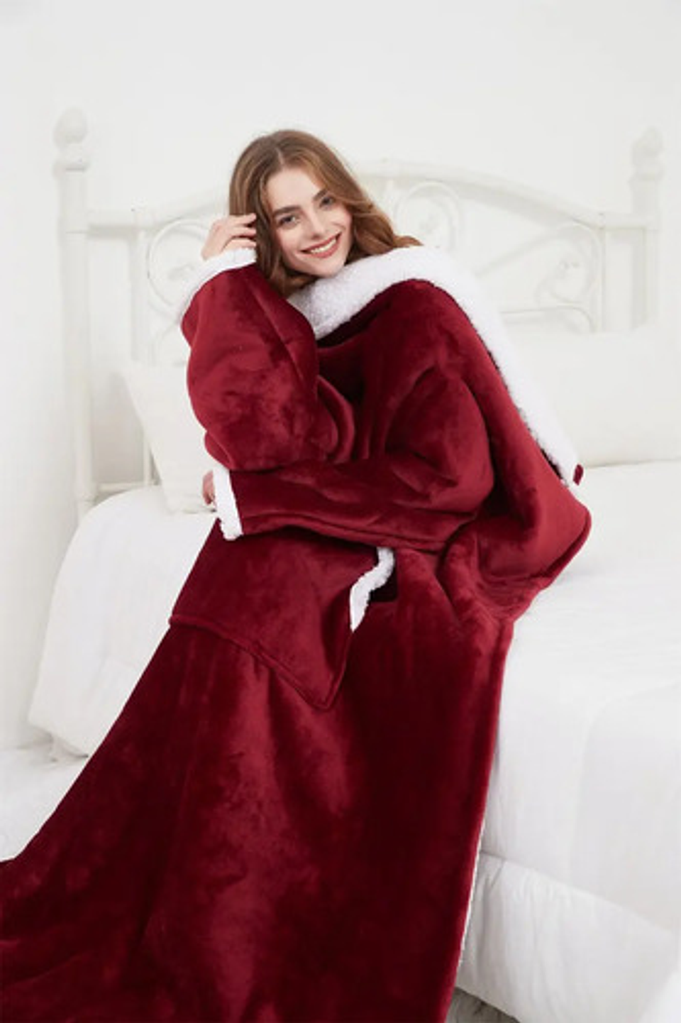 Manta De Sherpa Chiporro Con Mangas Y Bolsillo Para Los Pies 10