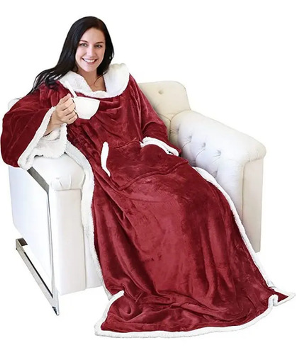 Manta De Sherpa Chiporro Con Mangas Y Bolsillo Para Los Pies 11