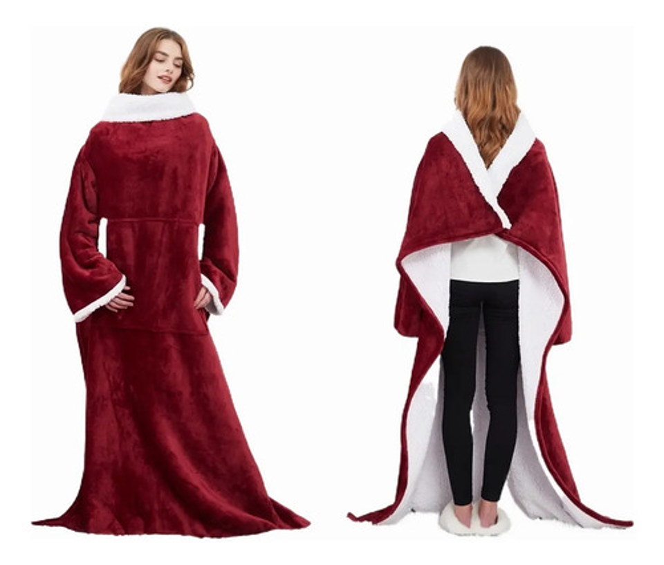 Manta De Sherpa Chiporro Con Mangas Y Bolsillo Para Los Pies 12