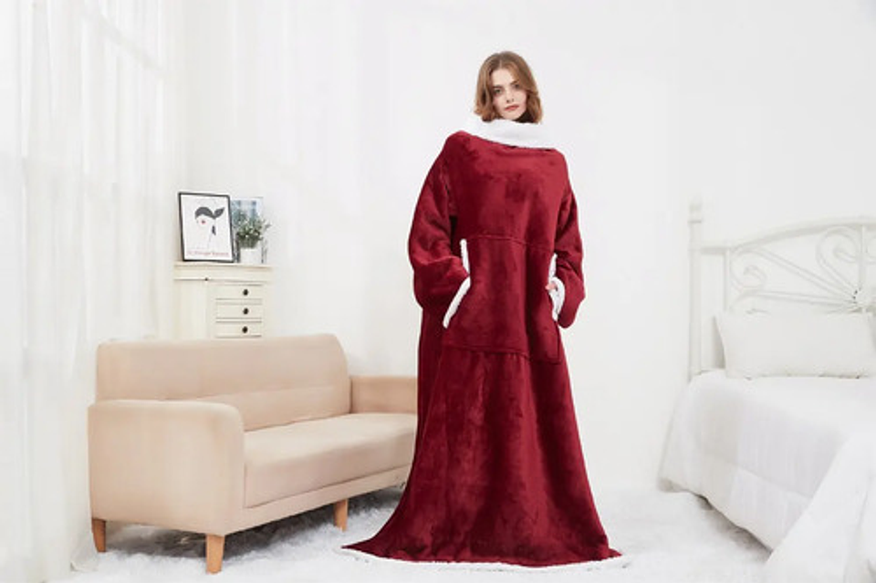 Manta De Sherpa Chiporro Con Mangas Y Bolsillo Para Los Pies 16