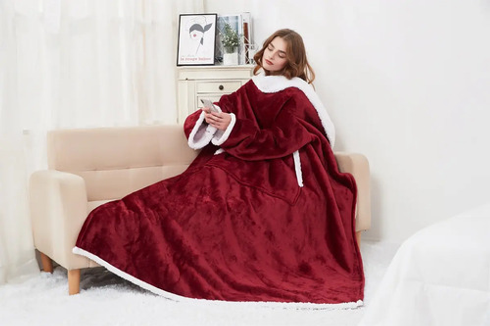 Manta De Sherpa Chiporro Con Mangas Y Bolsillo Para Los Pies 18