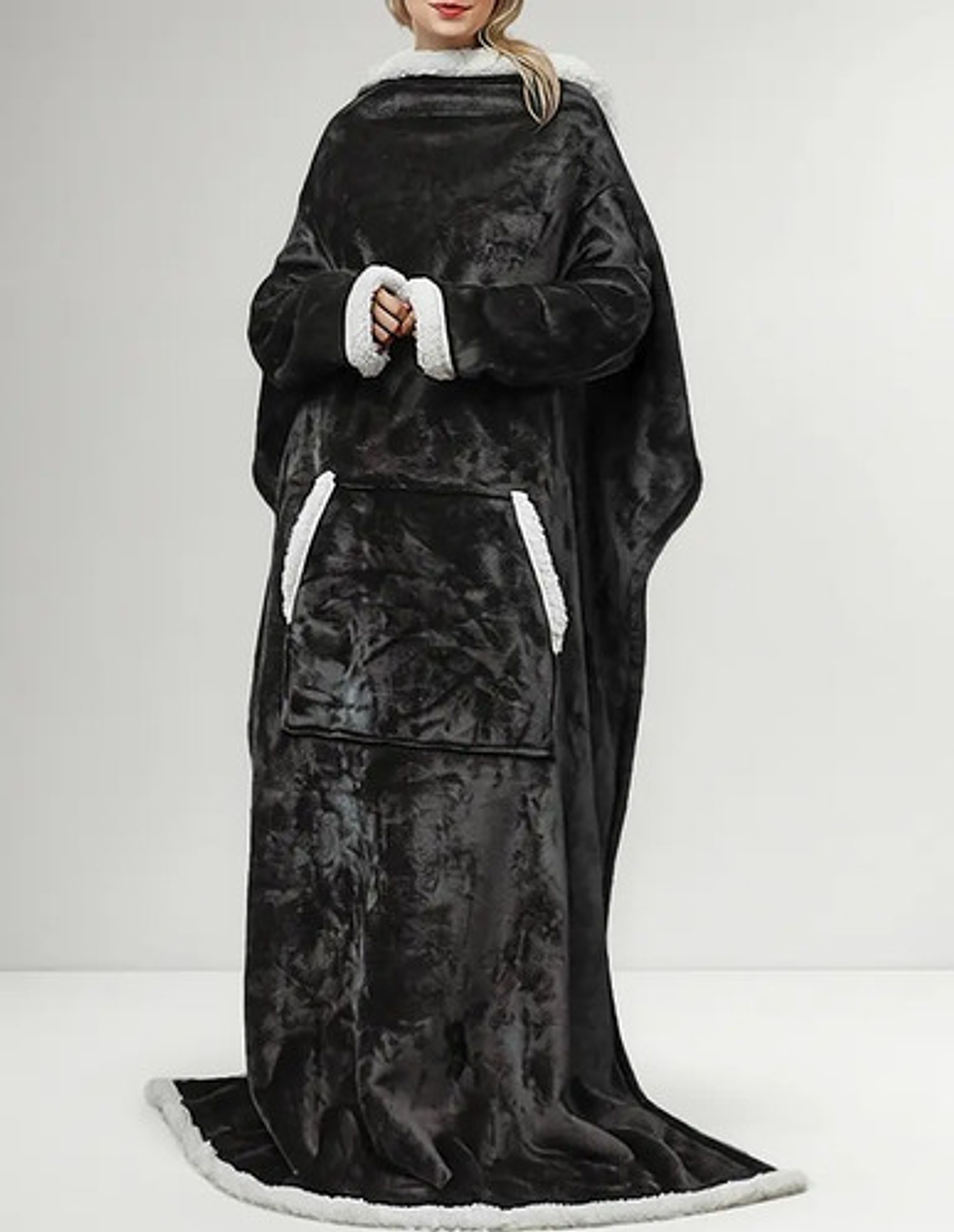 Manta De Sherpa Chiporro Con Mangas Y Bolsillo Para Los Pies 19