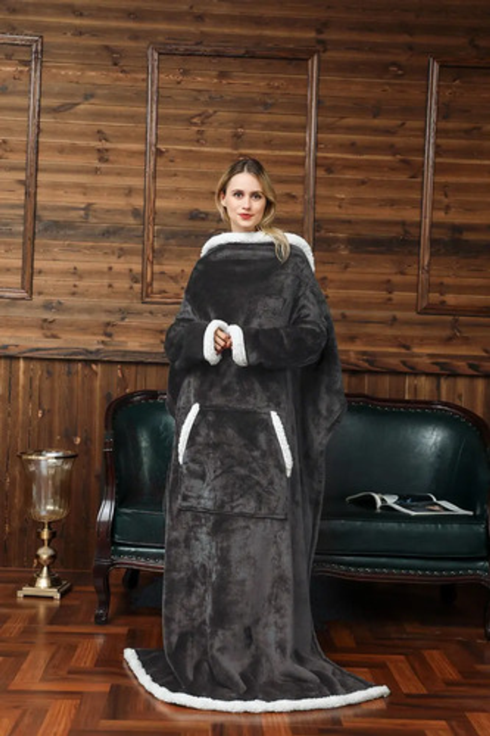 Manta De Sherpa Chiporro Con Mangas Y Bolsillo Para Los Pies 21