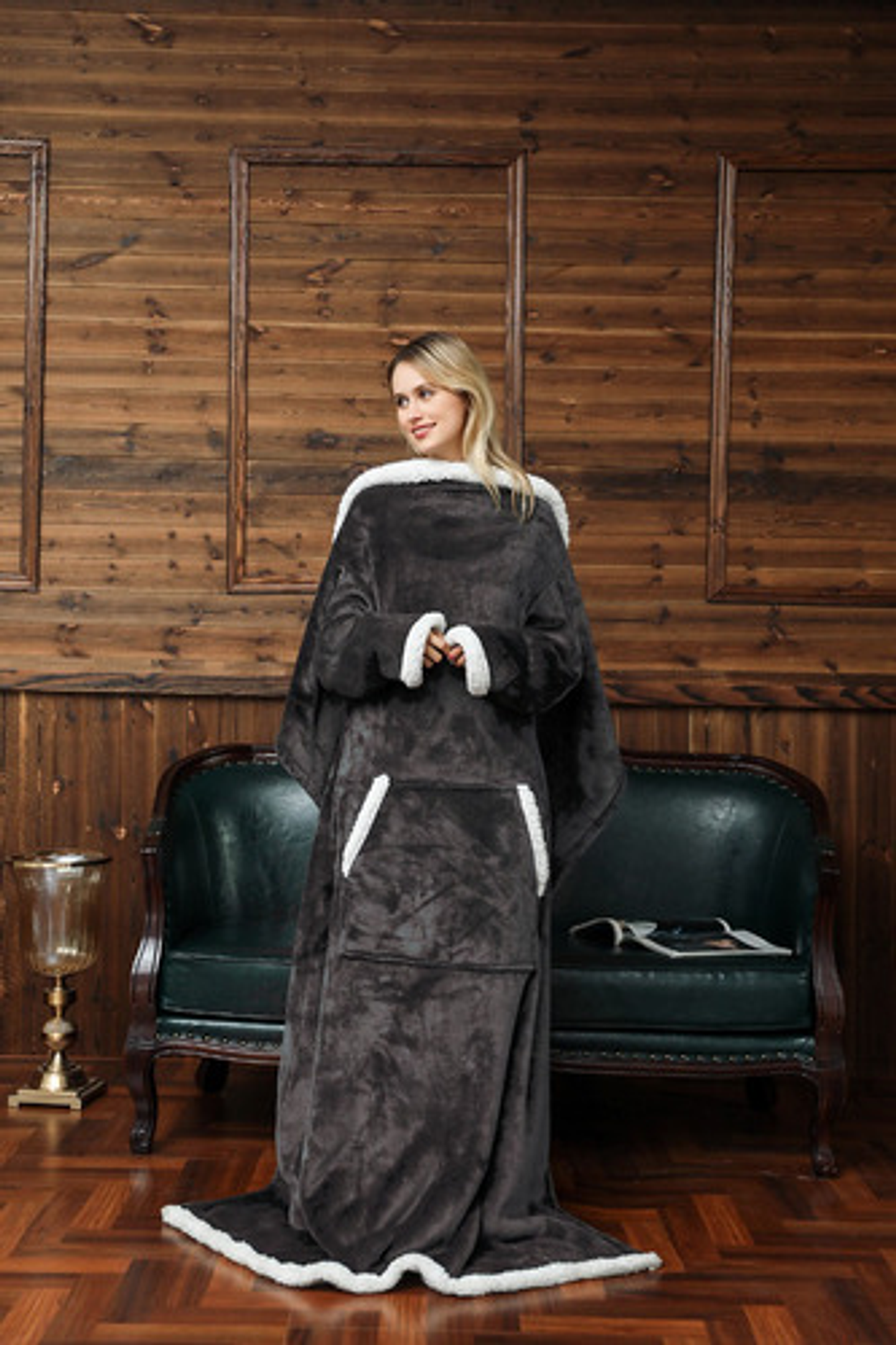 Manta De Sherpa Chiporro Con Mangas Y Bolsillo Para Los Pies 22