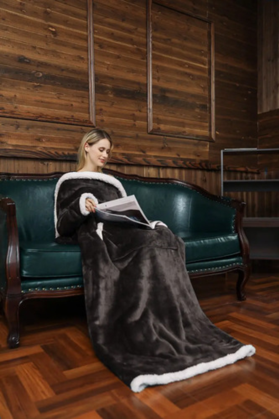 Manta De Sherpa Chiporro Con Mangas Y Bolsillo Para Los Pies 24