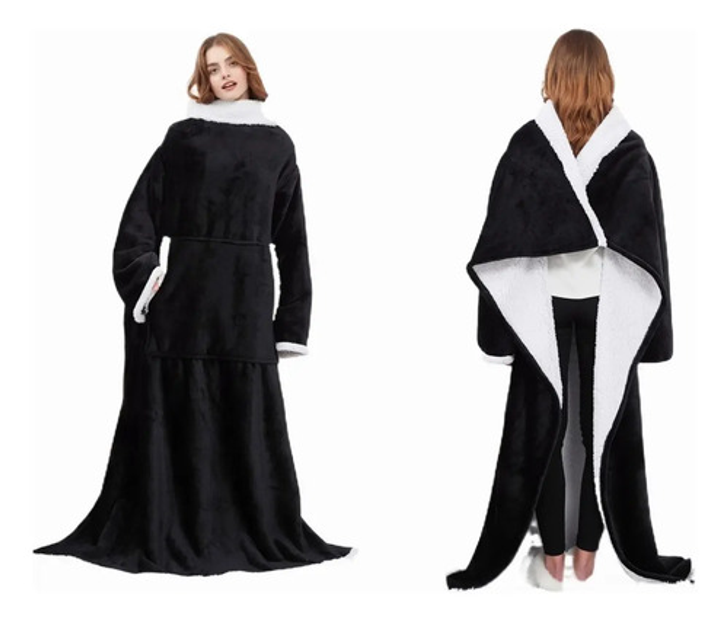 Manta De Sherpa Chiporro Con Mangas Y Bolsillo Para Los Pies 27