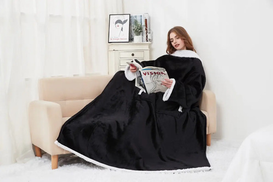 Manta De Sherpa Chiporro Con Mangas Y Bolsillo Para Los Pies 33