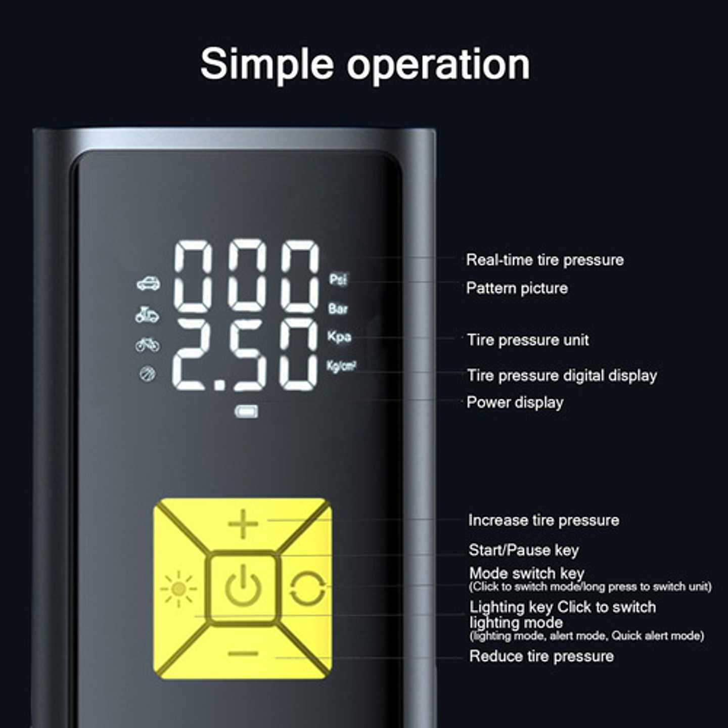Compresor De Aire Mini Portatil Digital Inflador Neumaticos 3