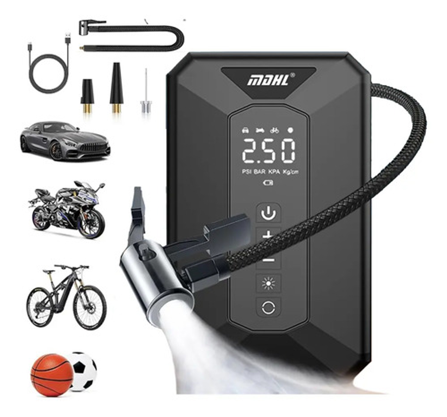 Compresor De Aire Mini Portatil Digital Inflador Neumaticos 8