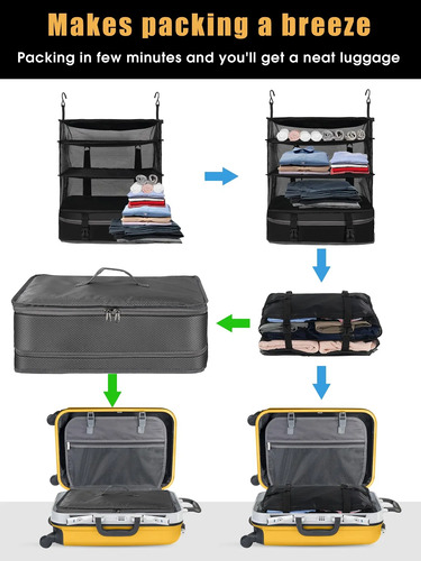 Organizador De Maletas Colgante Plegable Con Bolsa Para 3