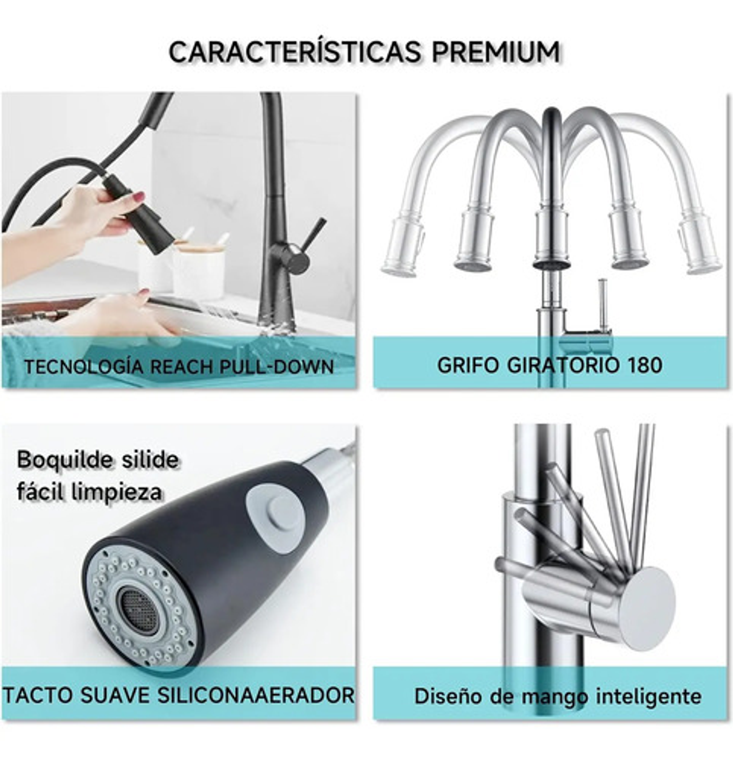 Llave Monomando Lavaplatos Extraíble Negra Flexible 3