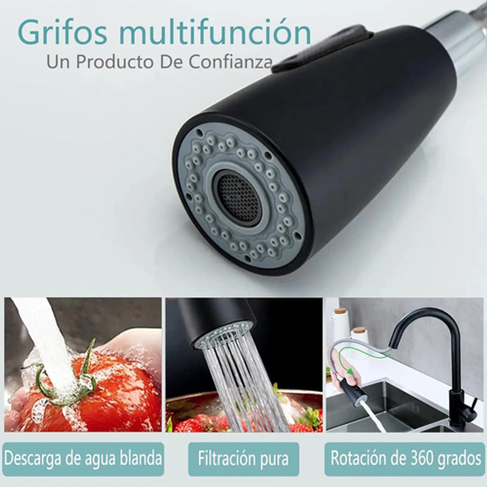 Llave Monomando Lavaplatos Extraíble Negra Flexible 4