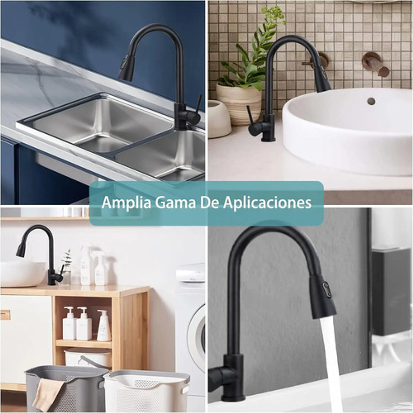 Llave Monomando Lavaplatos Extraíble Negra Flexible 5