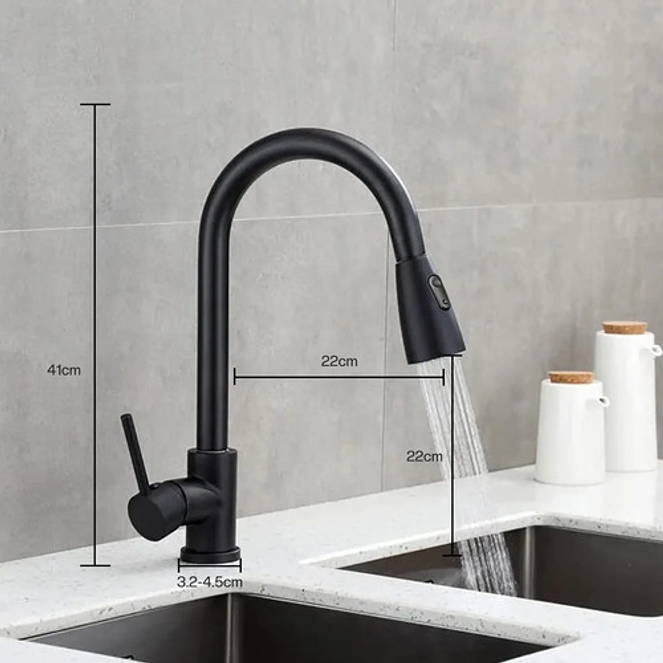 Llave Monomando Lavaplatos Extraíble Negra Flexible 7