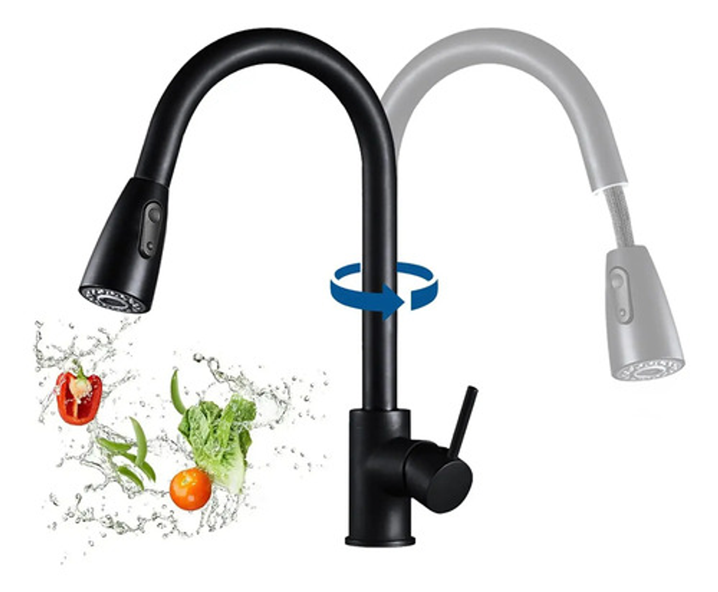 Llave Monomando Lavaplatos Extraíble Negra Flexible 9