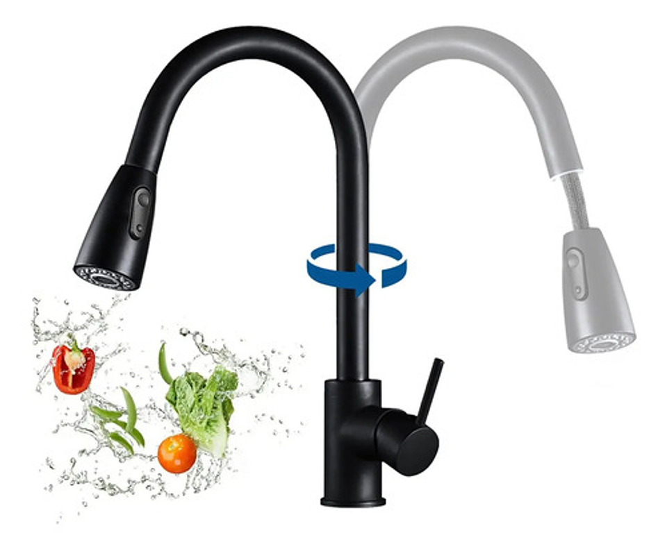 Llave Monomando Lavaplatos Extraíble Negra Flexible 9