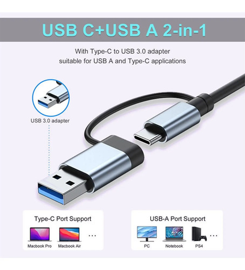 Hub Adaptador Usb Tipo C 8 En 1 Para Mac Macbook Windows 10