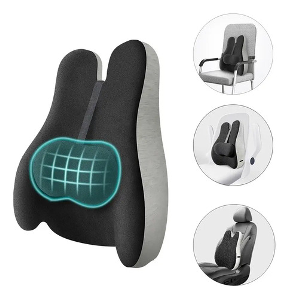 Cojin Soporte Espalda Corrector Lumbar Silla Auto Oficina Gris 1