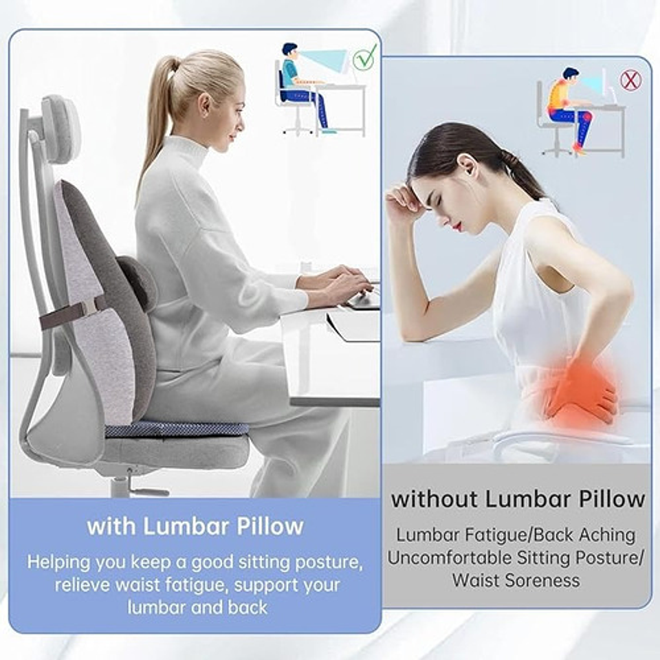 Cojin Soporte Espalda Corrector Lumbar Silla Auto Oficina Gris 3