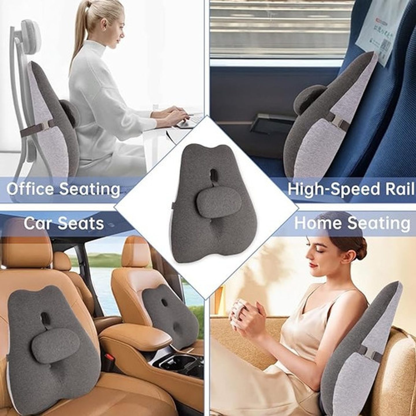 Cojin Soporte Espalda Corrector Lumbar Silla Auto Oficina Gris 4