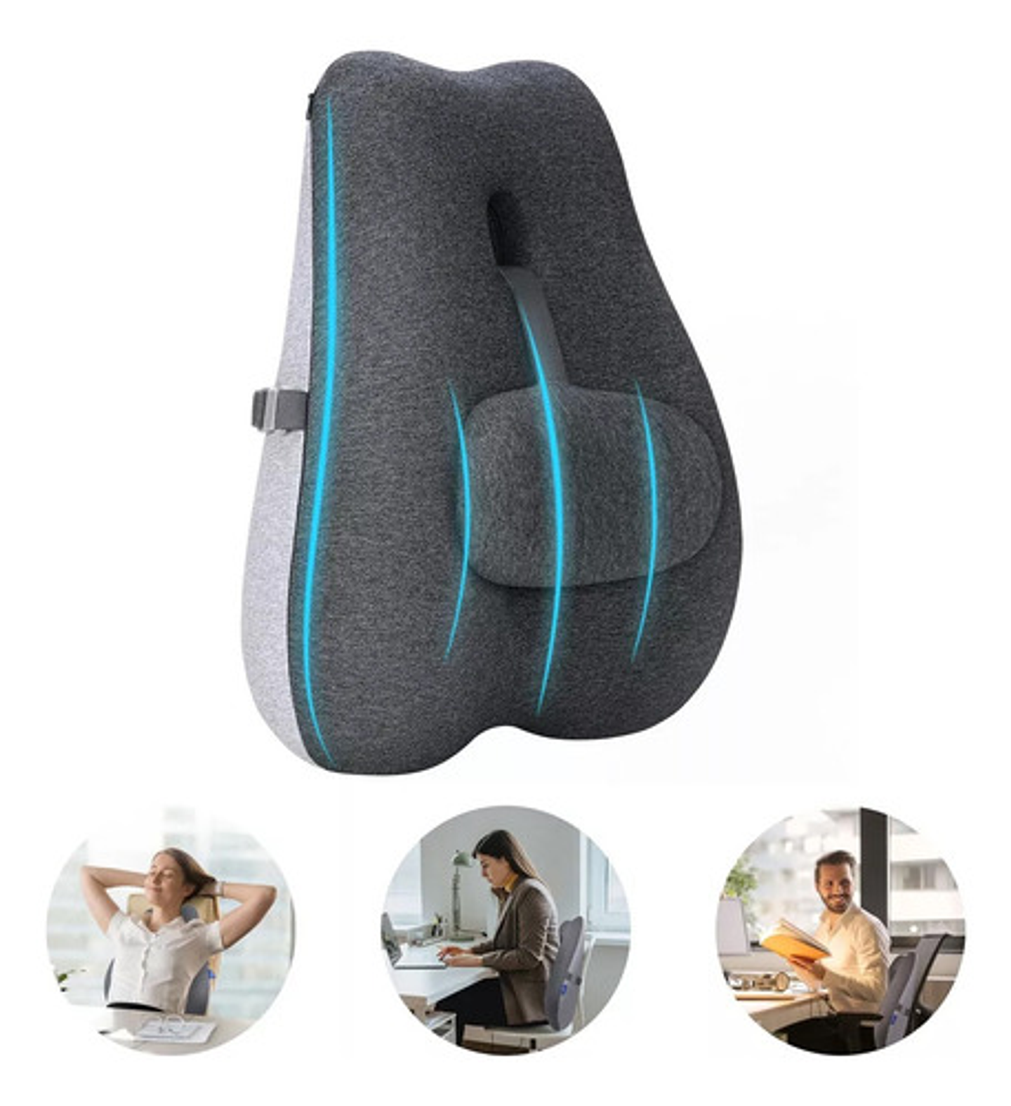 Cojin Soporte Espalda Corrector Lumbar Silla Auto Oficina Gris 9